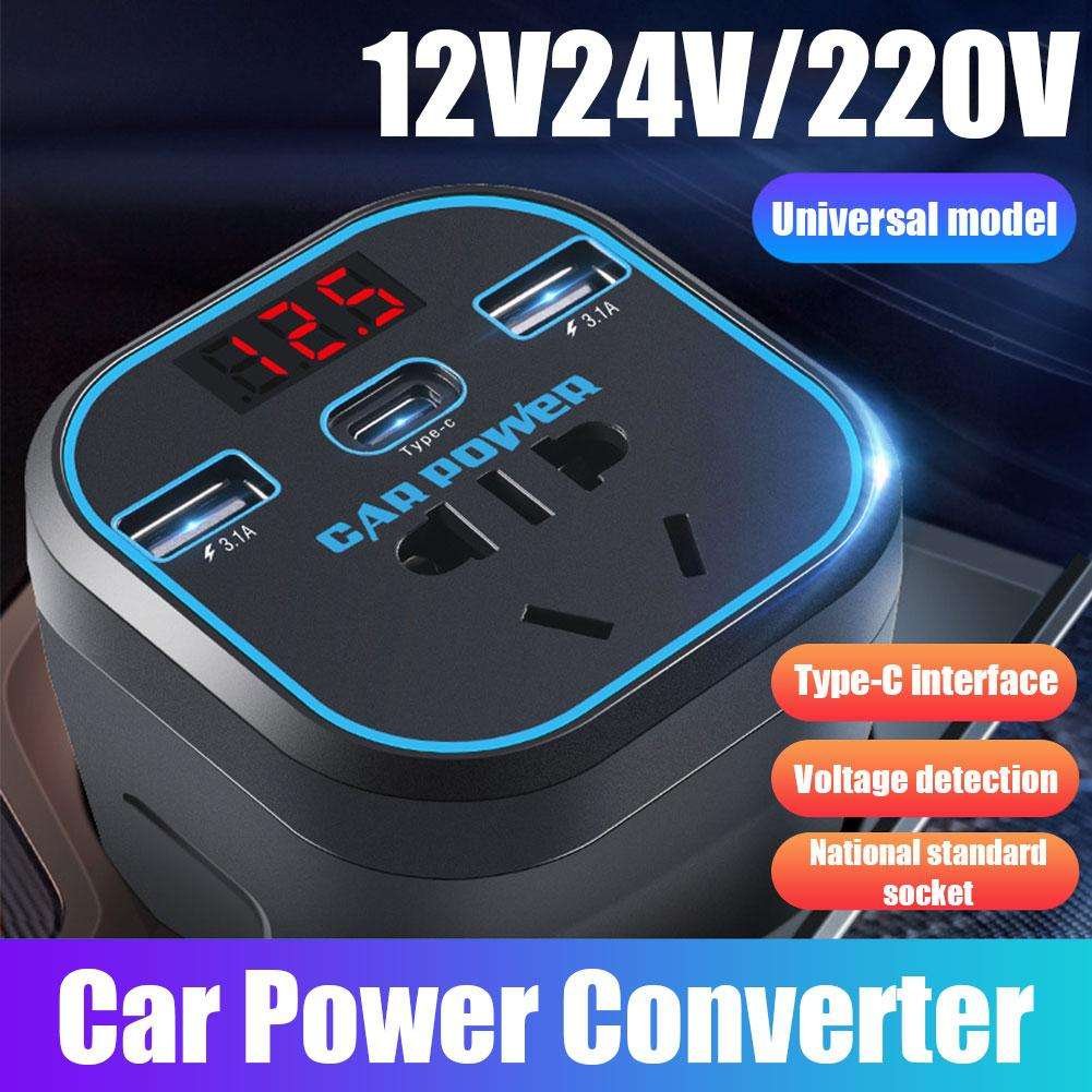 Convertisseur de voiture 12V/24V vers 220V, 200W, avec USB et Type-C